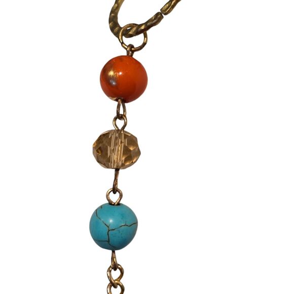 Light Colored Simulated Stones Necklace Acrylic Beads Matte Gold Tone 34" - 36" - Picture 6 of 10